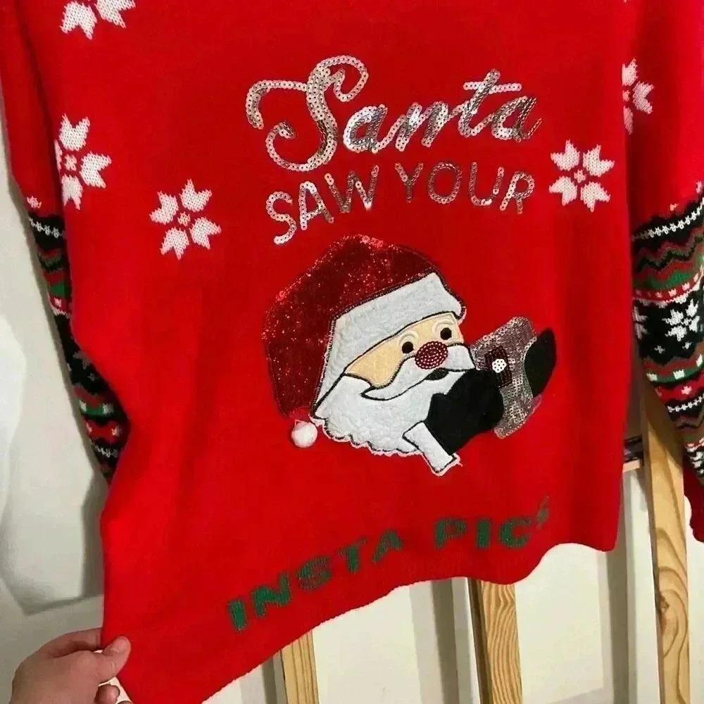 No Boundaries Christmas Sweater Size XXL Saying’ I Saw Your Insta Pic’ - Picture 4 of 10